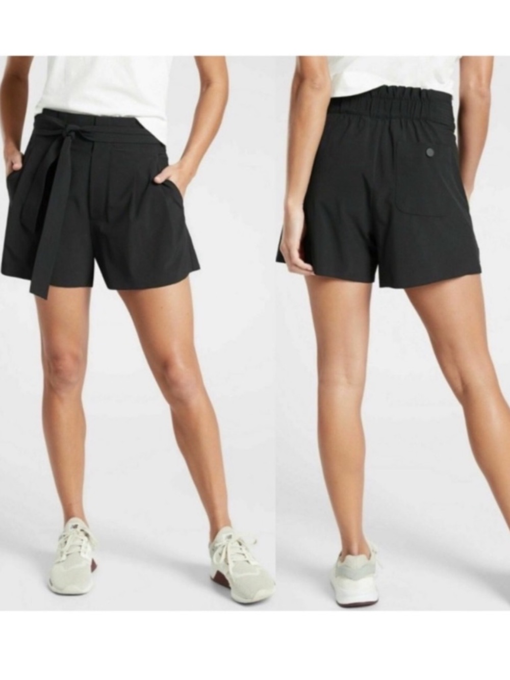 Athleta Skyline Belted Short Women 6 Black Gray Paperbag Mid Rise Tie Front 4"